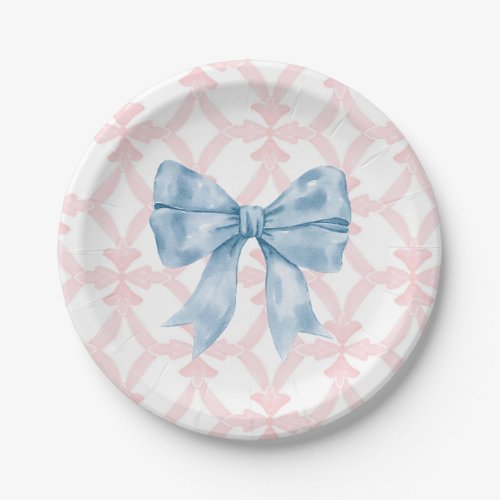 Preppy Southern Blue Bow Girl Baby Shower Paper Plates