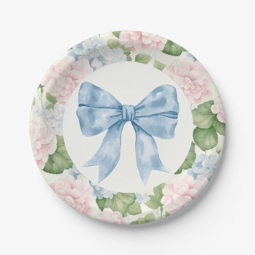 Preppy Southern Blue Bow Girl Baby Shower Paper Plates