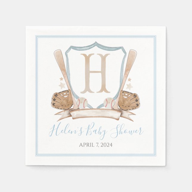 Preppy Southern Blue Boy Baseball Baby Shower Napkins (Front)