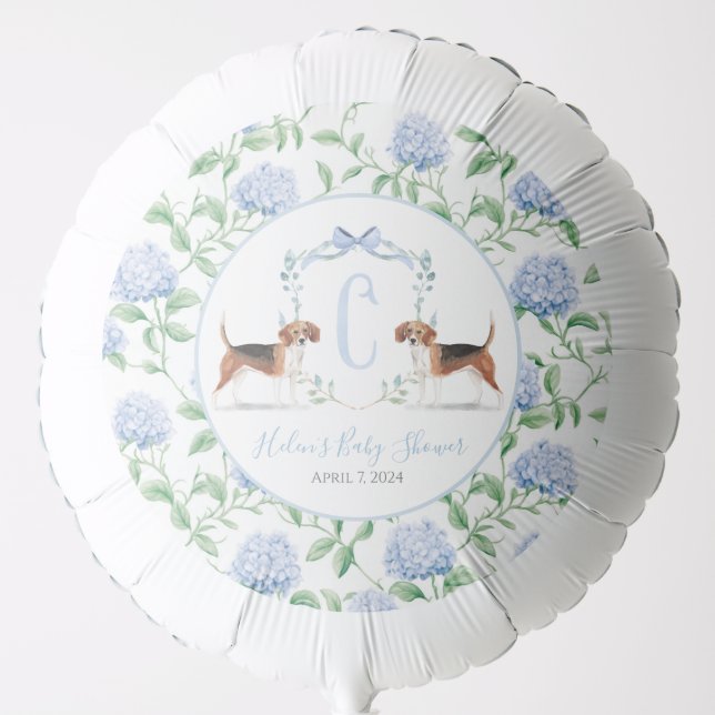 Preppy Southern Blue Boy Beagle Baby Shower Balloon (Front)
