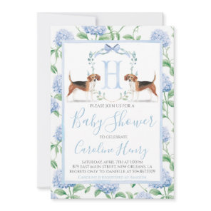 Preppy Southern Blue Boy Beagle Baby Shower Invitation