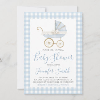 Preppy Southern Blue Boy Carriage Baby Shower Invitation