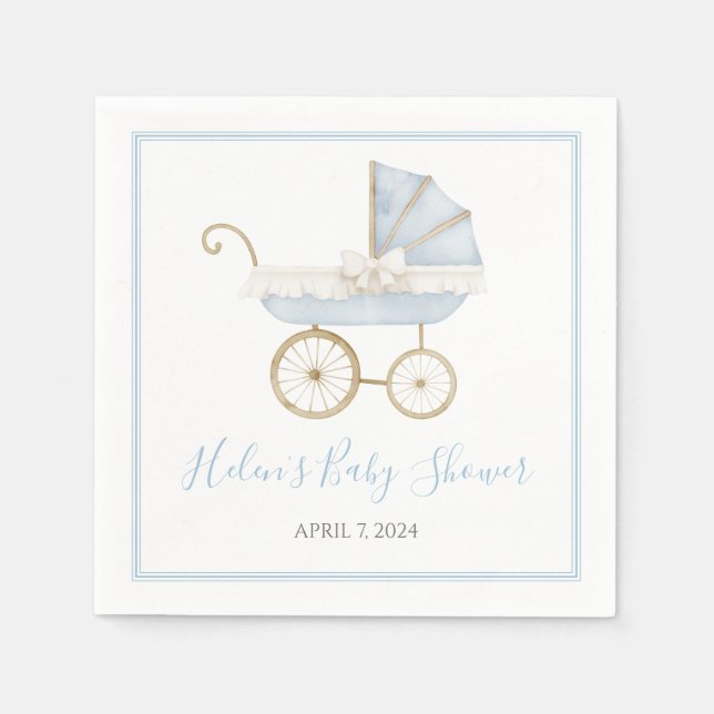 Preppy Southern Blue Boy Carriage Baby Shower Napkins (Front)