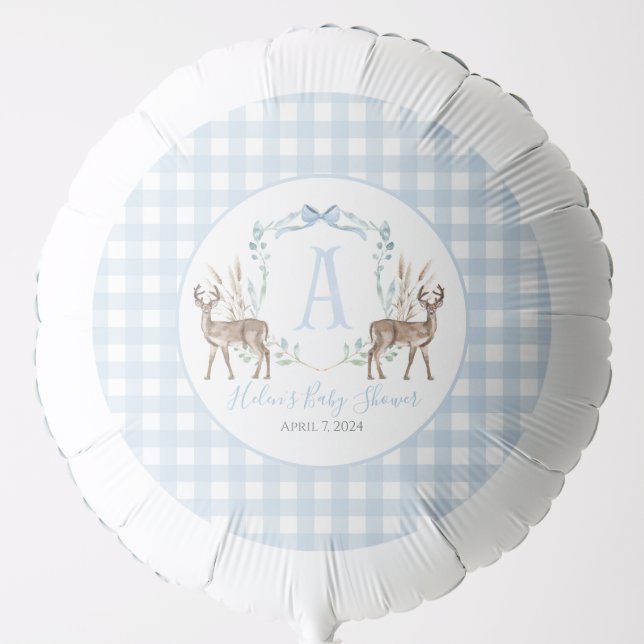 Preppy Southern Blue Boy Deer Baby Shower Balloon (Front)