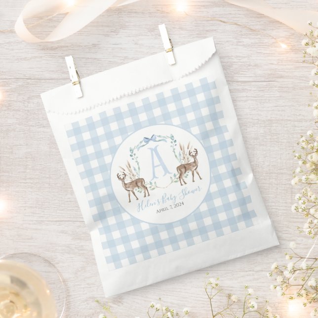 Preppy Southern Blue Boy Deer Baby Shower Favor Bag (Clipped)