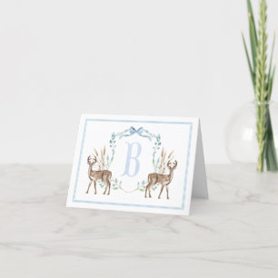 Preppy Southern Blue Boy Deer Baby Shower Letterpress Thank You Card