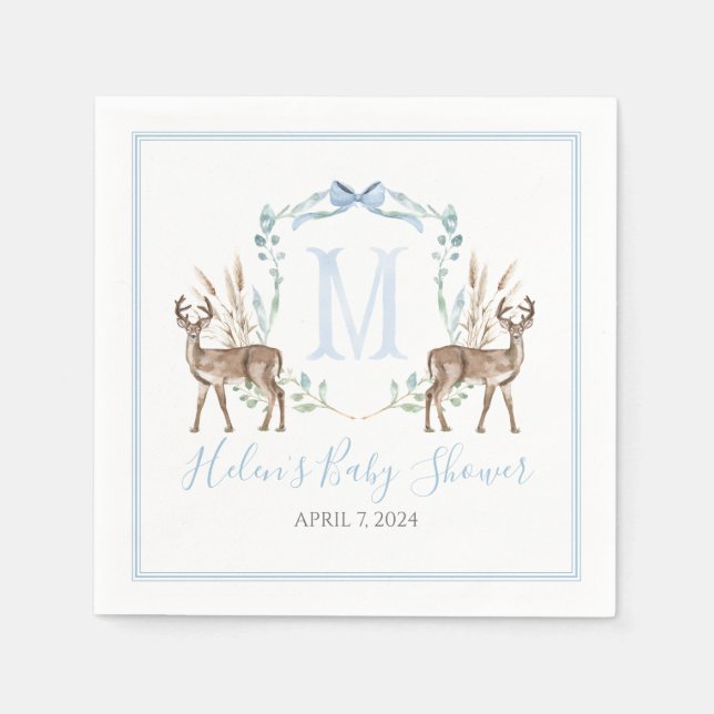 Preppy Southern Blue Boy Deer Baby Shower Napkins (Front)
