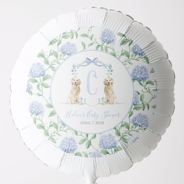 Preppy Southern Blue Boy Dog Baby Shower Balloon (Front)