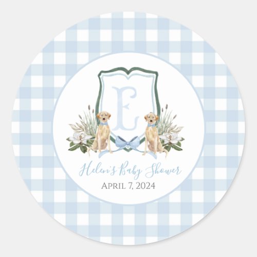 Preppy Southern Blue Boy Dog Baby Shower Classic Round Sticker