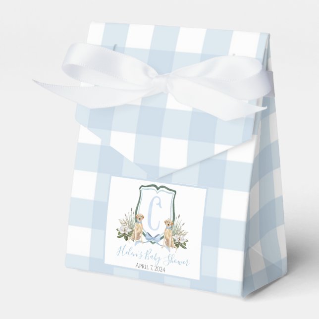 Preppy Southern Blue Boy Dog Baby Shower Favor Boxes (Front Side)