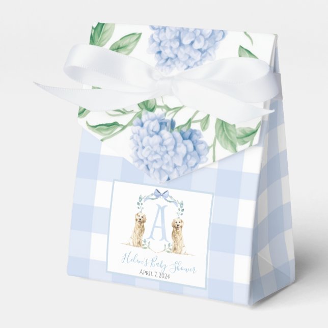 Preppy Southern Blue Boy Dog Baby Shower Favor Boxes (Front Side)