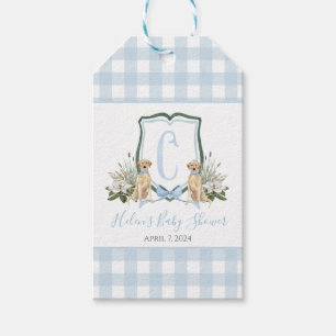 Preppy Southern Blue Boy Dog Baby Shower Gift Tag