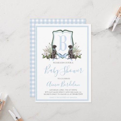 Preppy Southern Blue Boy Dog Baby Shower Invitation