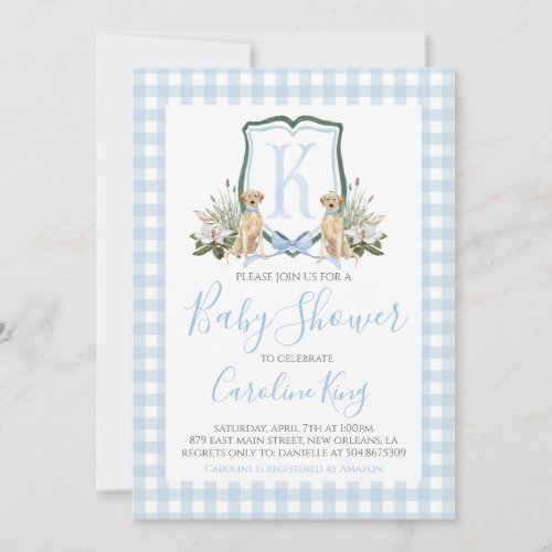 Preppy Southern Blue Boy Dog Baby Shower Invitation