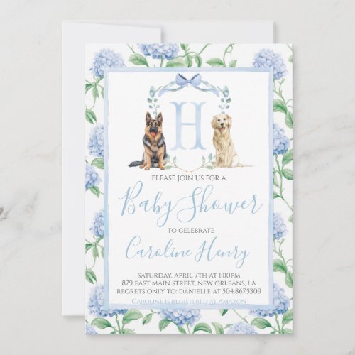 Preppy Southern Blue Boy Dog Baby Shower Invitation