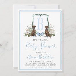 Preppy Southern Blue Boy Dog Baby Shower Invitation
