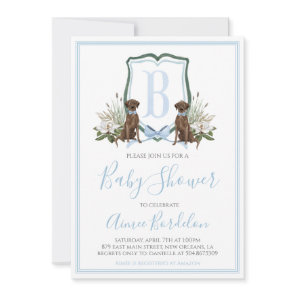 Preppy Southern Blue Boy Dog Baby Shower Invitation