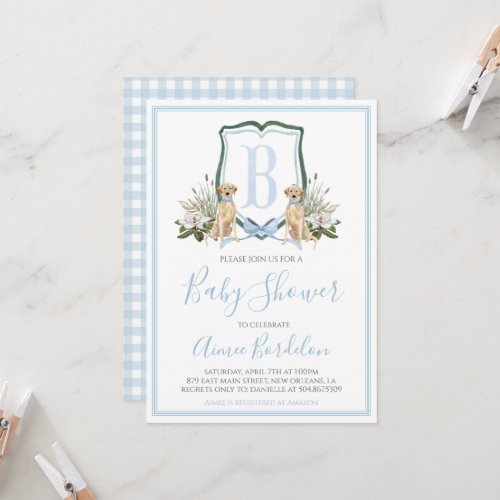 Preppy Southern Blue Boy Dog Baby Shower Invitation