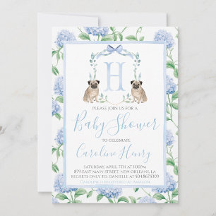 Preppy Southern Blue Boy Dog Baby Shower Invitation