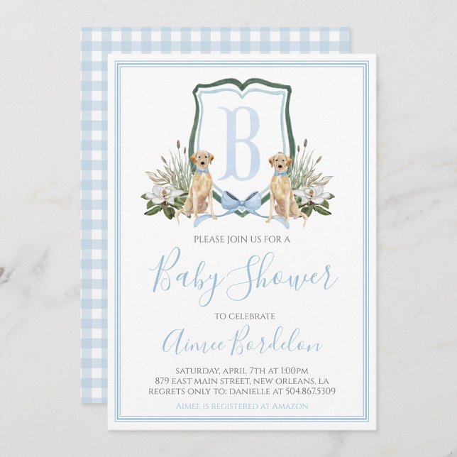 Preppy Southern Blue Boy Dog Baby Shower Invitation (Creator Uploaded)