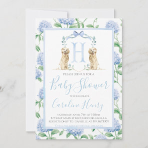 Preppy Southern Blue Boy Dog Baby Shower Invitation