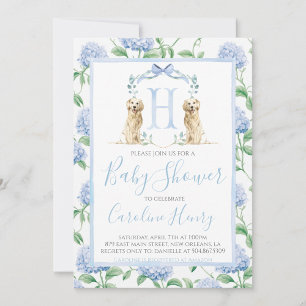 Preppy Southern Blue Boy Dog Baby Shower Invitation