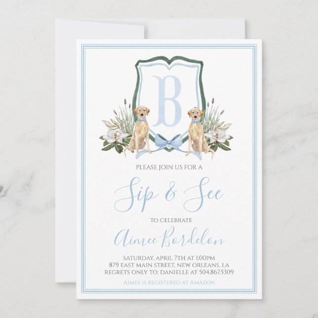 Preppy Southern Blue Boy Dog Baby Shower Invitation (Front)