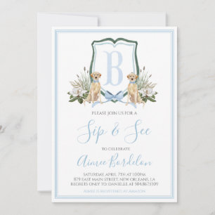Preppy Southern Blue Boy Dog Baby Shower Invitation