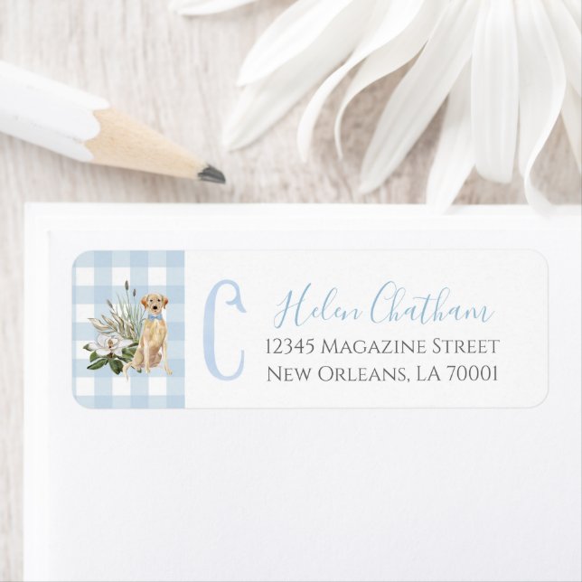 Preppy Southern Blue Boy Dog Baby Shower Label (Insitu)