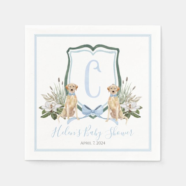 Preppy Southern Blue Boy Dog Baby Shower Napkins (Front)