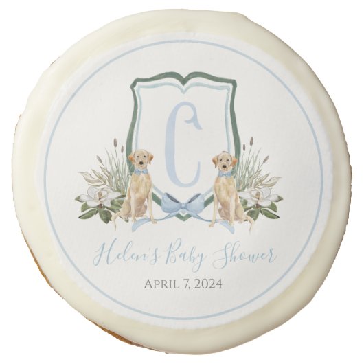 Preppy Southern Blue Boy Dog Baby Shower Sugar Cookie (Front)
