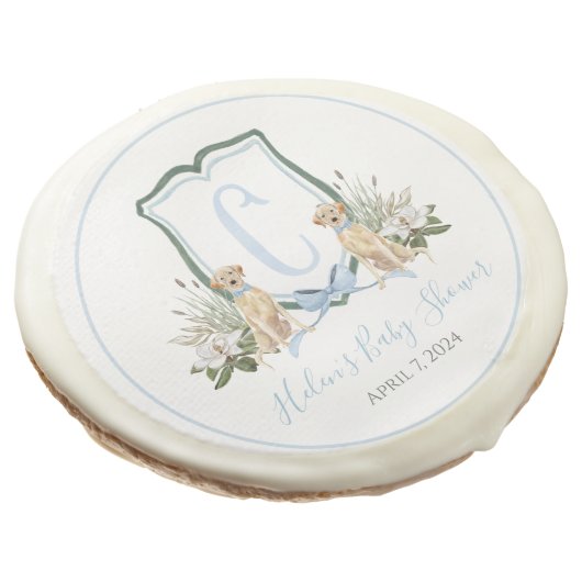 Preppy Southern Blue Boy Dog Baby Shower Sugar Cookie (Angled)