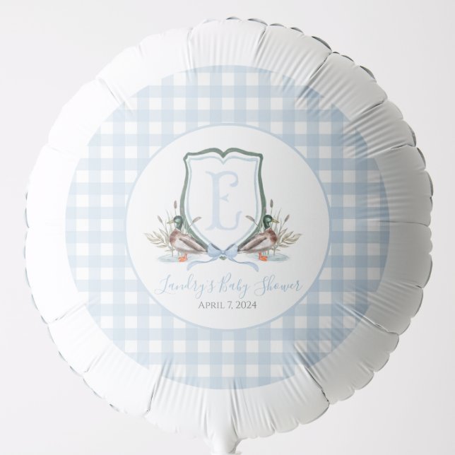 Preppy Southern Blue Boy Duck Baby Shower Balloon (Front)