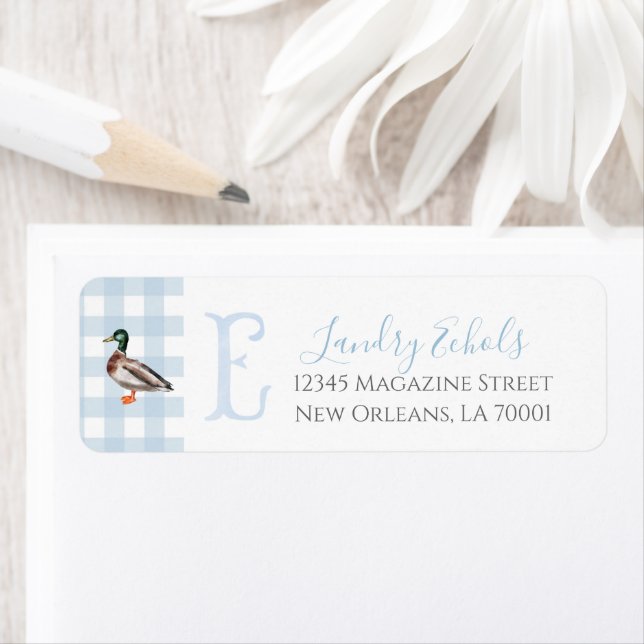 Preppy Southern Blue Boy Duck Baby Shower Label (Insitu)