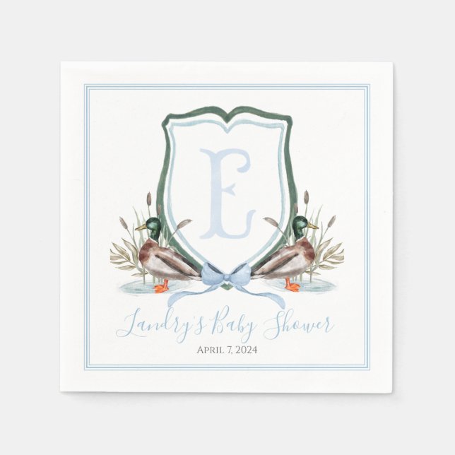 Preppy Southern Blue Boy Duck Baby Shower Napkins (Front)
