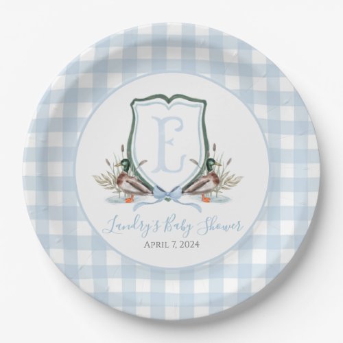Preppy Southern Blue Boy Duck Baby Shower Paper Plates