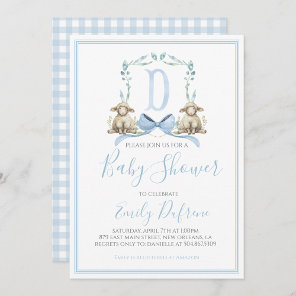 Preppy Southern Blue Boy Lamb Baby Shower Invitation