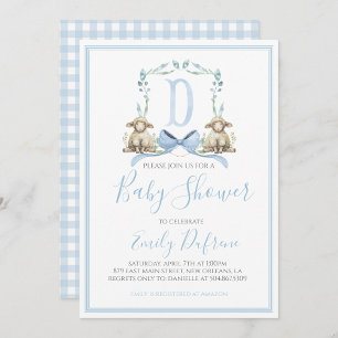 Preppy Southern Blue Boy Lamb Baby Shower Invitation