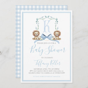 Preppy Southern Blue Boy Lion Baby Shower Invitation
