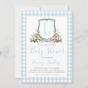 Preppy Southern Blue Boy Pelican Baby Shower Invitation