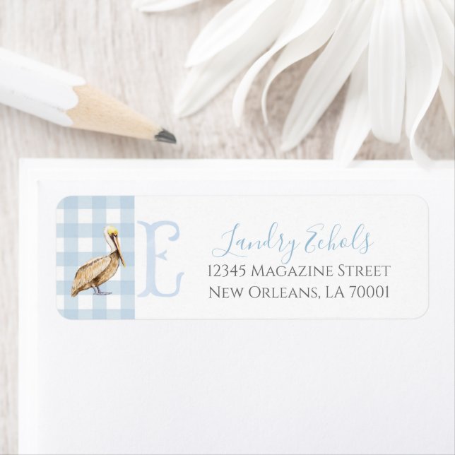 Preppy Southern Blue Boy Pelican Baby Shower Label (Insitu)