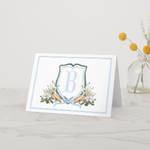 Preppy Southern Blue Boy Pelican Baby Shower Letterpress Thank You Card