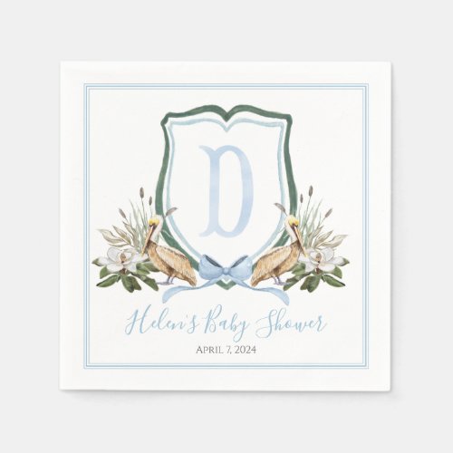 Preppy Southern Blue Boy Pelican Baby Shower Napkins