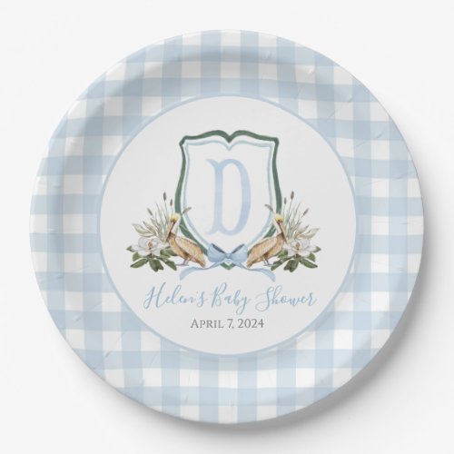 Preppy Southern Blue Boy Pelican Baby Shower Paper Plates