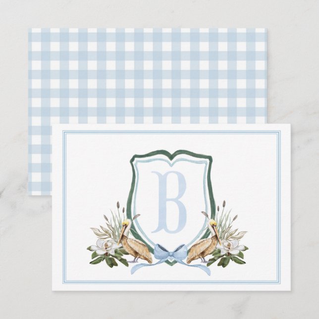 Preppy Southern Blue Boy Pelican Baby Shower Thank You Card (Front/Back)