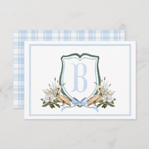 Preppy Southern Blue Boy Pelican Baby Shower Thank You Card