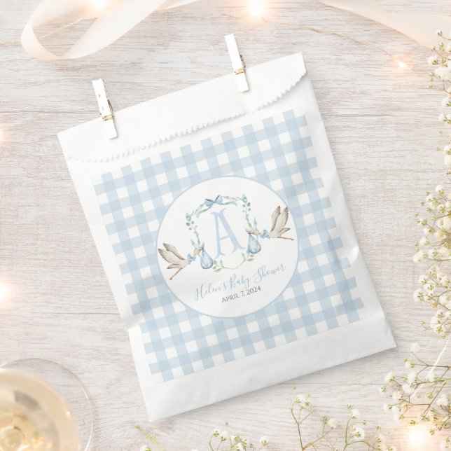 Preppy Southern Blue Boy Stork Baby Shower Favor Bag (Clipped)