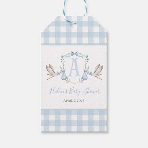 Preppy Southern Blue Boy Stork Baby Shower Gift Tags