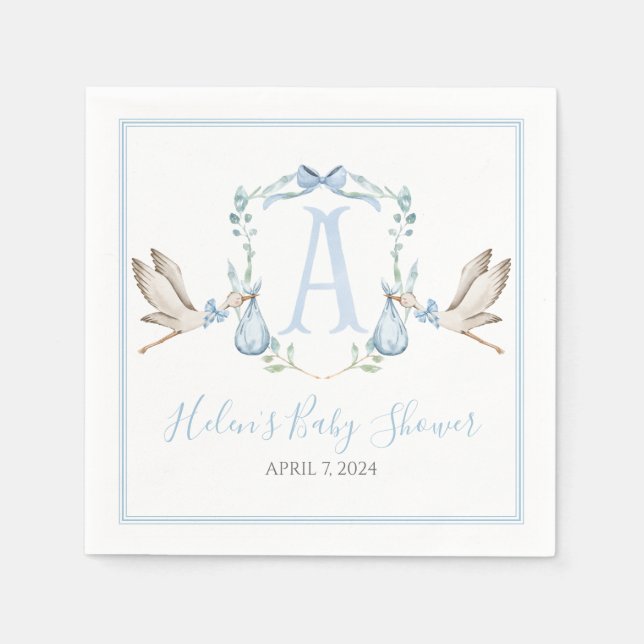 Preppy Southern Blue Boy Stork Baby Shower Napkins (Front)