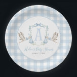 Preppy Southern Blue Boy Stork Baby Shower Paper Plates<br><div class="desc">Sweet Baby Boy Stork Baby Shower Paper Plates

Can be used for any type of Baby Shower Event!

Use this Elegant watercolor Gingham Baby Shower invite for home party events,  and more!
Need a different heading? Check this collection for the same design with more options!</div>